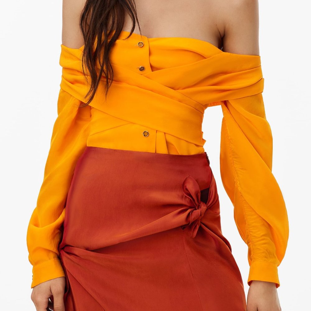 Zara Orange Off-Shoulder Blouse